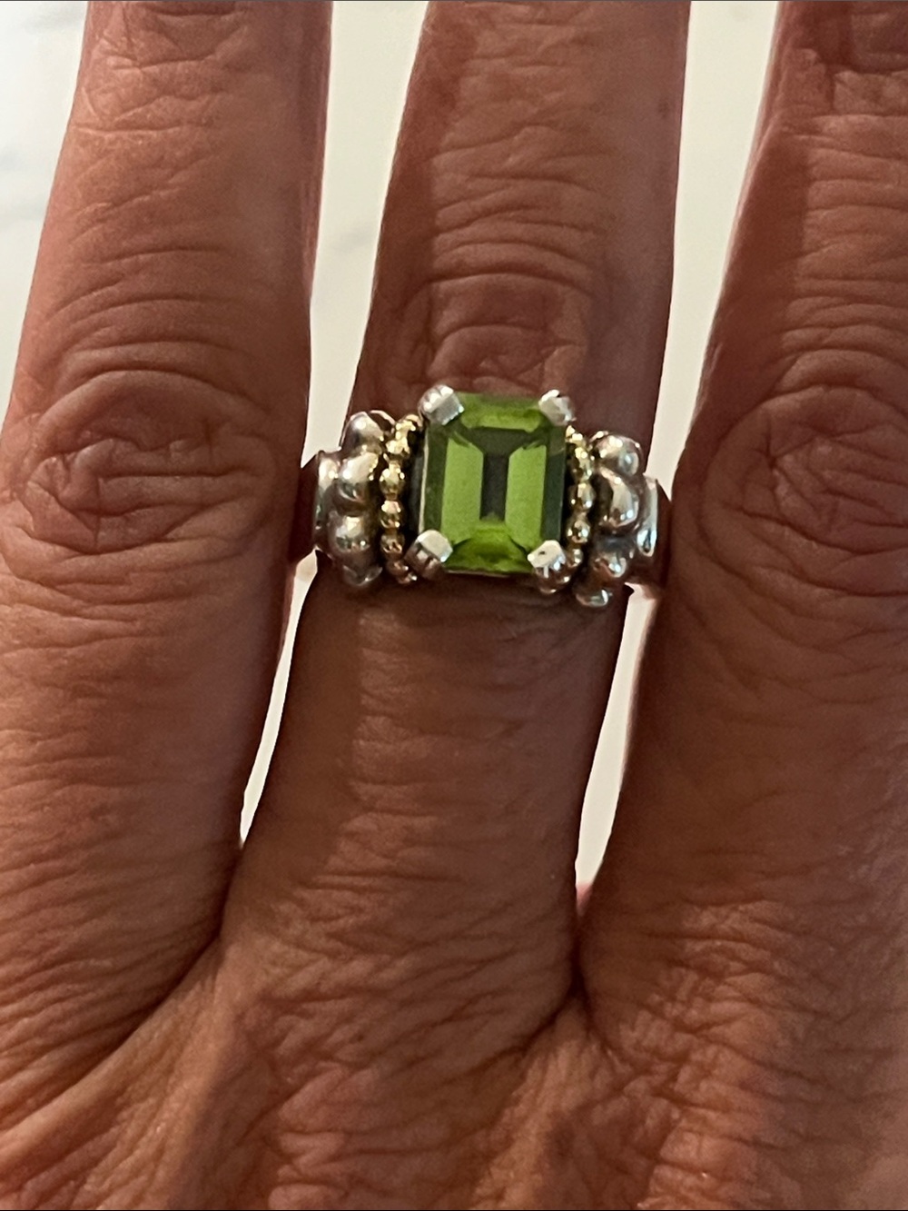 Lagos Vintage Peridot Sterling Silver Glacier Caviar 18k Gold Ring Size 7